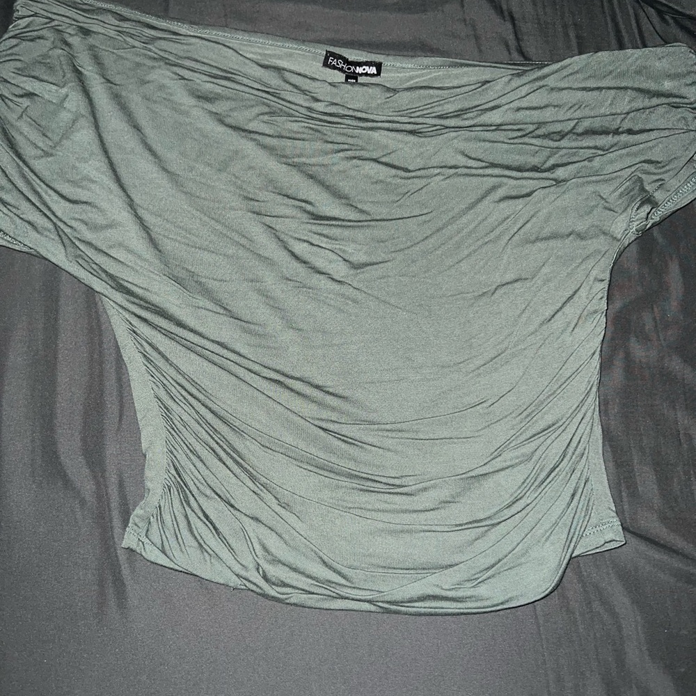 Fashion Nova Olive Off-Shoulder Draped Tunic Top